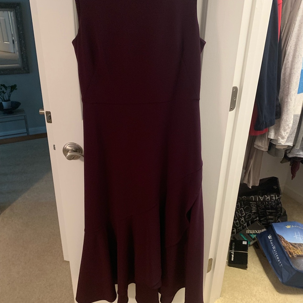 Calvin Klein midi dress with ruffle size 10 color plum. EUC